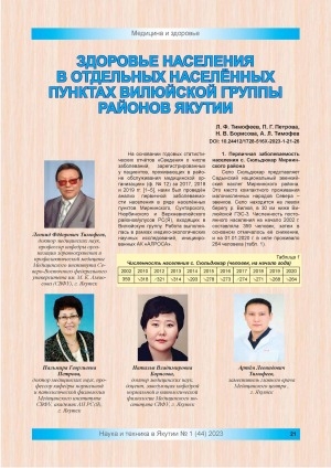 Обложка электронного документа Здоровье населения в отдельных населённых пунктах Вилюйской группы районов Якутии