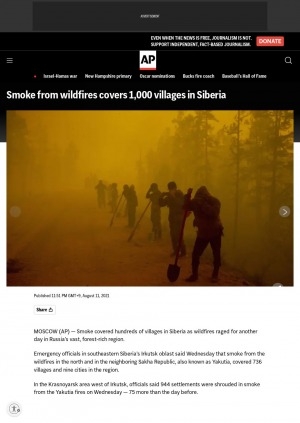 Обложка электронного документа Smoke from wildfires covers 1,000 villages in Siberia