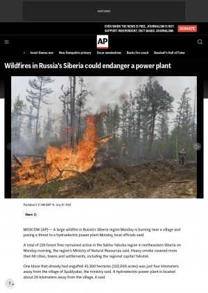 Обложка электронного документа Wildfires in Russia’s Siberia could endanger a power plant