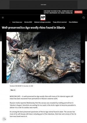 Обложка электронного документа Well-preserved Ice Age woolly rhino found in Siberia
