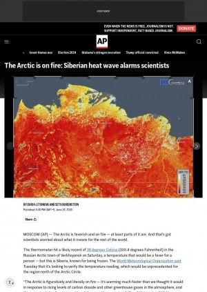 Обложка электронного документа The Arctic is on fire: Siberian heat wave alarms scientists: [comments of the climate scientist, environmental school dean of the University of Michigan Jonathan Overpeck]