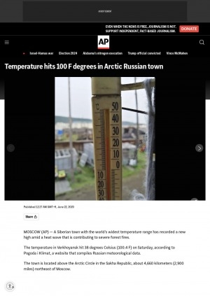 Обложка электронного документа Temperature hits 100 F degrees in Arctic Russian town