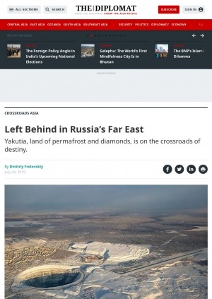 Обложка электронного документа Left Behind in Russia’s Far East. Yakutia, land of permafrost and diamonds, is on the crossroads of destiny