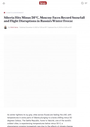 Обложка электронного документа Siberia Hits Minus 50°C, Moscow Faces Record Snowfall and Flight Disruptions in Russia’s Winter Freeze