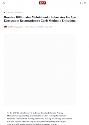 Обложка электронного документа Russian Billionaire Melnichenko Advocates Ice Age Ecosystem Restoration to Curb Methane Emissions