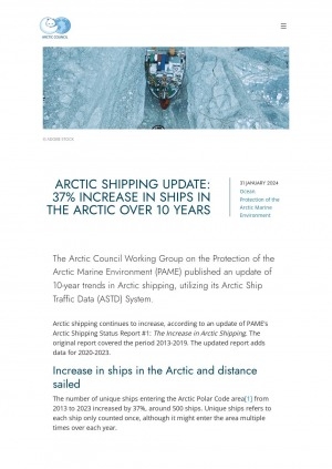 Обложка Электронного документа: Arctic shipping update: 37% increase in ships in the Arctic over 10 years