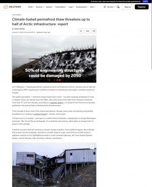 Обложка электронного документа Climate-fueled permafrost thaw threatens up to half of Arctic infrastructure - report