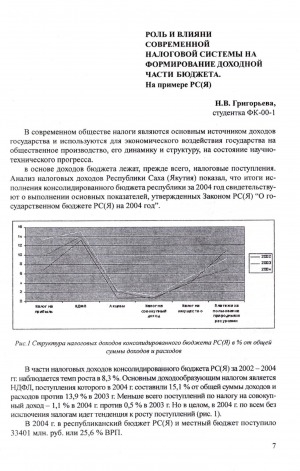 Обложка электронного документа Роль и влиянии современной налоговой системы на формирование доходной части бюджета: на примере РС(Я)