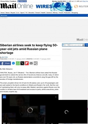 Обложка электронного документа Siberian airlines seek to keep flying 50-year-old jets amid Russian plane shortage