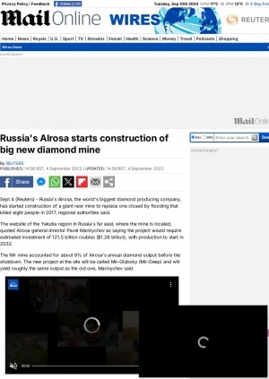 Обложка электронного документа Russia's Alrosa starts construction of big new diamond mine