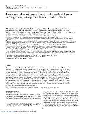 Обложка Электронного документа: Preliminary paleoenvironmental analysis of permafrost deposits at Batagaika megaslump, Yana Uplands, northeast Siberia