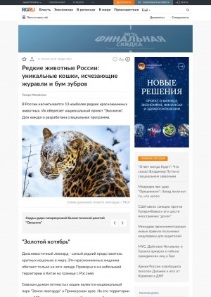 Обложка электронного документа Редкие животные России: уникальные кошки, исчезающие журавли и бум зубров: [о якутских стерхах]