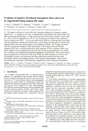 Обложка электронного документа Evolution of negative SI-induced ionospheric flows observed by SuperDARN King Salmon HF radar