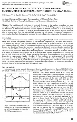 Обложка Электронного документа: Influence of IMF by on the location of western electrojets during the magnetic storm on Nov. 9-10, 2004