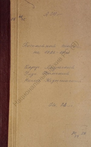 Обложка электронного документа Посемейный список по Кедюсинскому наслегу Намского улуса Якутского округа. 1 октября 1926 г. - 1 октября 1927 г.