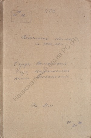 Обложка электронного документа Посемейный список по Асыкайскому наслегу Мархинского улуса Вилюйского округа. 1 октября 1926 г. - 1 октября 1927 г.