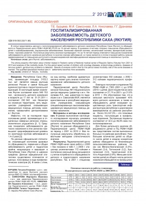 Обложка электронного документа Госпитализированная заболеваемость детского населения Республики Саха (Якутия)