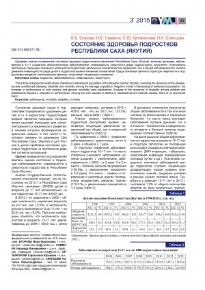 Обложка электронного документа Состояние здоровья подростков Республики Саха (Якутия)