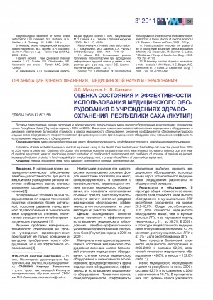 Обложка электронного документа Оценка состояния и эффективности использования медицинского оборудования в учреждениях здравоохранения Республики Саха (Якутия)