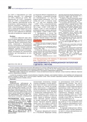 Обложка электронного документа Заболеваемость инфекционной патологией у детей в г. Якутске