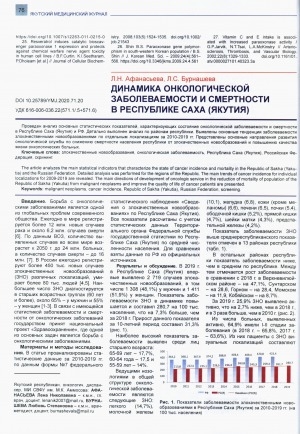 Обложка электронного документа Динамика онкологической заболеваемости и смертности в Республике Саха (Якутия)