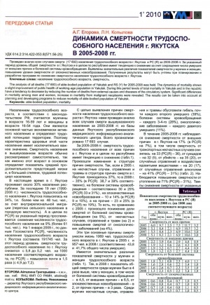 Обложка электронного документа Динамика смертности трудоспособного населения г. Якутска в 2005-2008 гг.