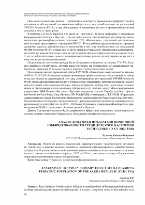 Обложка электронного документа Анализ динамики показателя первичной инфицированности среди детского населения Республики Саха (Якутия)