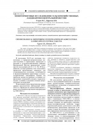 Обложка электронного документа Мониторинговые исследования сельскохозяйственных ландшафтов в Центральной Якутии <br>Сryoecological monitoring investigations of agricultural landscapes in Сentral Yakutia