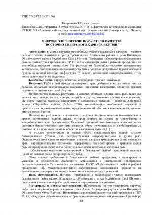 Обложка электронного документа Микробиологические показатели качества восточно-сибирского хариуса Якутии