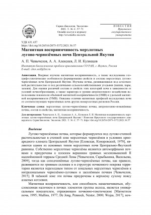 Обложка электронного документа Магнитная восприимчивость мерзлотных лугово-черноземных почв Центральной Якутии <br>Magnetic Susceptibility of Permafrost Meadow-Chernozem Soils of Central Yakutia