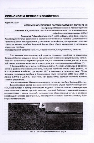 Обложка Электронного документа: Современное состояние пастбищ Западной Якутии РС (Я) (на примере Олекминского и Ленского улусов)