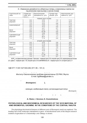 Обложка электронного документа Физиолого-биохимические исследования семенного материала вида Bromopsis (Кострец), произрастающих и интродуцированных в условиях Центральной Якутии <br>Physiological and biochemical researches of the seed material of kind Bromopsis, growing in the conditions of the Central Yakutia