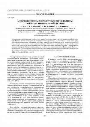 Обложка электронного документа Микробоценозы мерзлотных почв долины Туймаада Центральной Якутии <br>Microbial Communities of Frozen Soils of the Tuimaada Valley in Central Sakha