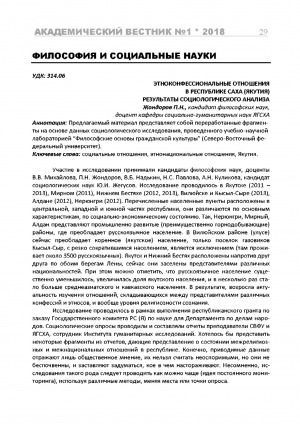 Обложка электронного документа Этноконфессиональные отношения в Республике Саха (Якутия): результаты социологического анализа