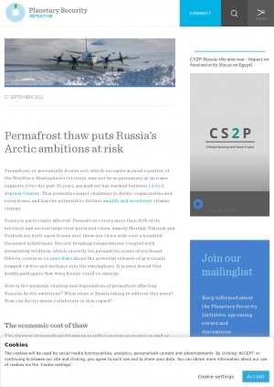 Обложка электронного документа Permafrost thaw puts Russia’s Arctic ambitions at risk: [about problems of climat thawing]