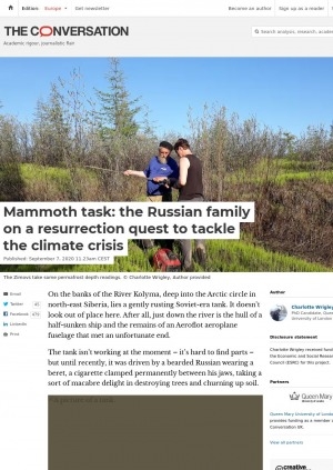 Обложка электронного документа Mammoth task: the Russian family on a resurrection quest to tackle the climate crisis: [about efforts to slow permafrost thawing, issues of melting and playing God]