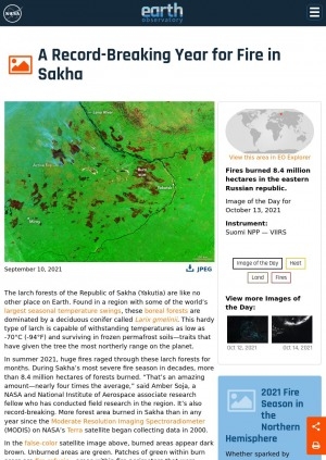 Обложка электронного документа A Record-Breaking Year for Fire in Sakha: [about forest fires in Yakutia with comment of a NASA and National Institute of Aerospace associate research fellow Amber Soja]