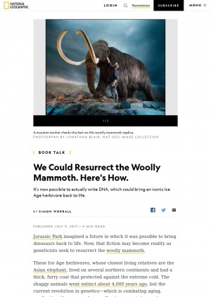 Обложка электронного документа We Could Resurrect the Woolly Mammoth. Here's How.: [about resurrecting of mammoth. Comment of an author of the book "Woolly: the true story of the quest to revive Ooe of history's most iconic extinct creatures" Ben Mezrich ]