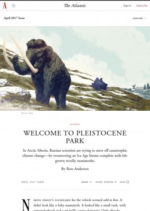 Обложка электронного документа Welcome to pleistocene park: [about the park of Sergey and Nikita Zimov to slow melting of permafrost and idea to resuscitate mammoths there]