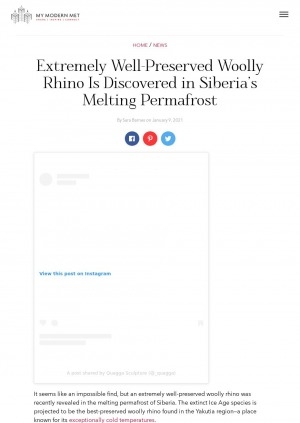 Обложка электронного документа Extremely well-preserved woolly rhino is discovered in Siberia’s melting permafrost: [the rhino was discovered in Yakutia in 2020]