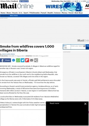 Обложка электронного документа Smoke from wildfires covers 1,000 villages in Siberia: [with comments of meteorologist with the Fobos weather center Yelena Volosyuk]