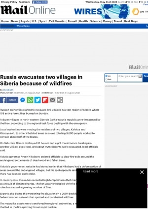 Обложка электронного документа Russia evacuates two villages in Siberia because of wildfires