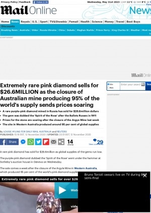 Обложка электронного документа Extremely rare pink diamond sells for 