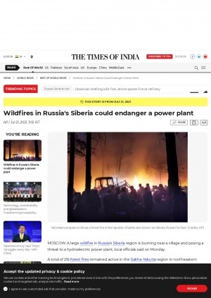 Обложка электронного документа Wildfires in Russia's Siberia could endanger a power plant