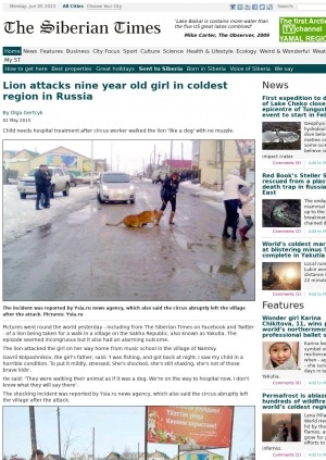 Обложка электронного документа Lion attacks nine year old girl in coldest region in Russia