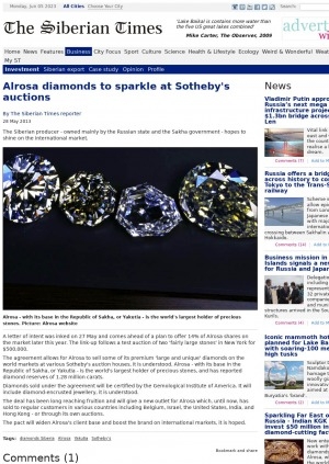 Обложка электронного документа Alrosa diamonds to sparkle at Sotheby's auctions