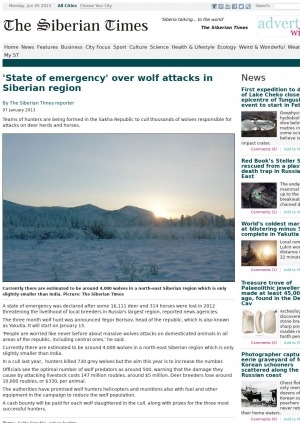 Обложка электронного документа "State of emergency" over wolf attacks in Siberian region