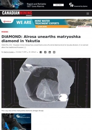 Обложка электронного документа Diamond: Alrosa unearths matryoshka diamond in Yakutia