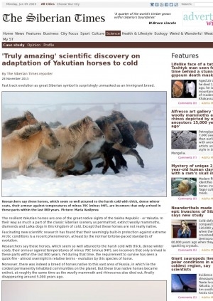 Обложка электронного документа "Truly amazing" scientific discovery on adaptation of Yakutian horses to cold: [comment of the Russian scientist Artem Nedoluzhko]