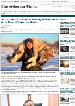 Обложка Электронного документа: Let rich tourists hunt wolves by helicopter to solve Siberia's wolf epidemic: [comments of the local deputy Viktor Fedorov]